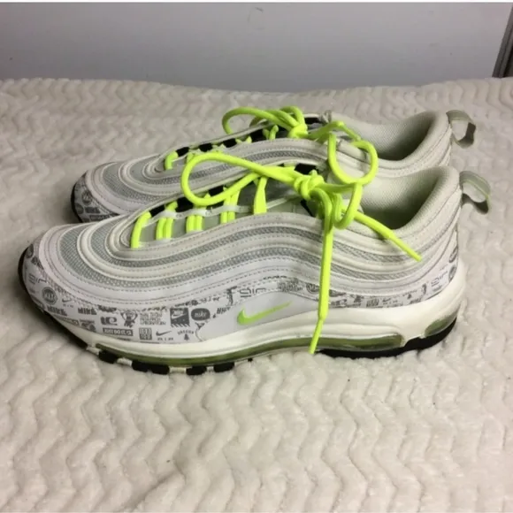 Nike AirMax 97 Men's Reflective Logo White Volt Pure Platinum Sneakers Size 9