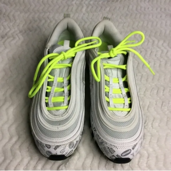 Nike AirMax 97 Men's Reflective Logo White Volt Pure Platinum Sneakers Size 9