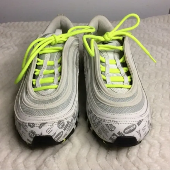 Nike AirMax 97 Men's Reflective Logo White Volt Pure Platinum Sneakers Size 9