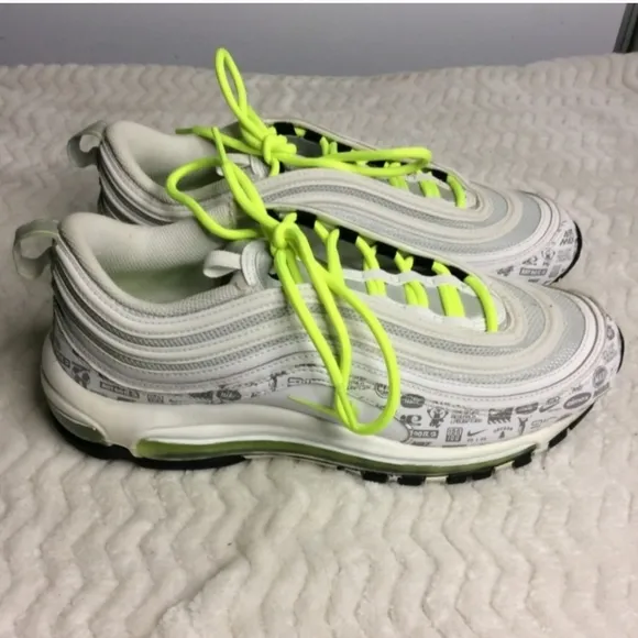 Nike AirMax 97 Men's Reflective Logo White Volt Pure Platinum Sneakers Size 9