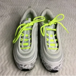 Nike AirMax 97 Men's Reflective Logo White Volt Pure Platinum Sneakers Size 9