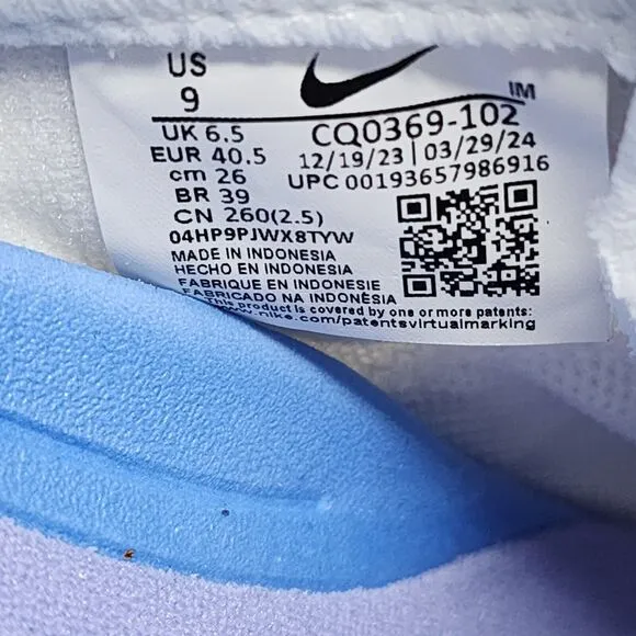 Nike Alleyoop Skateboarding Womens 9 Summit White Lavender Gym Running Sneakers