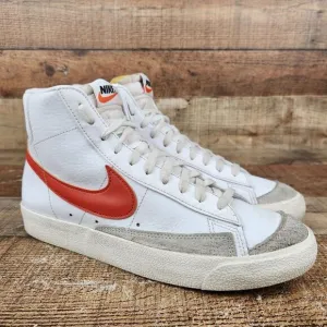 Nike Blazer Mid 77 Retro Mens Sz 9 White Orange Leather Sneakers High BQ6806-110