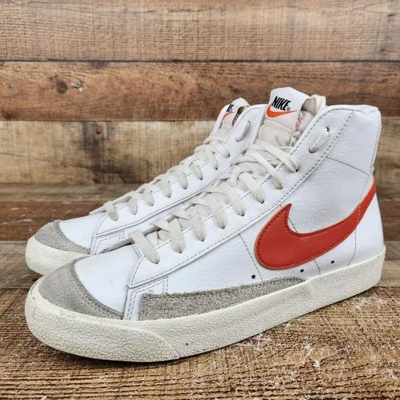 Nike Blazer Mid 77 Retro Mens Sz 9 White Orange Leather Sneakers High BQ6806-110