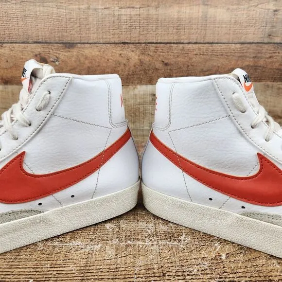 Nike Blazer Mid 77 Retro Mens Sz 9 White Orange Leather Sneakers High BQ6806-110