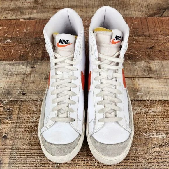Nike Blazer Mid 77 Retro Mens Sz 9 White Orange Leather Sneakers High BQ6806-110