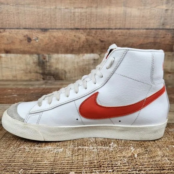 Nike Blazer Mid 77 Retro Mens Sz 9 White Orange Leather Sneakers High BQ6806-110