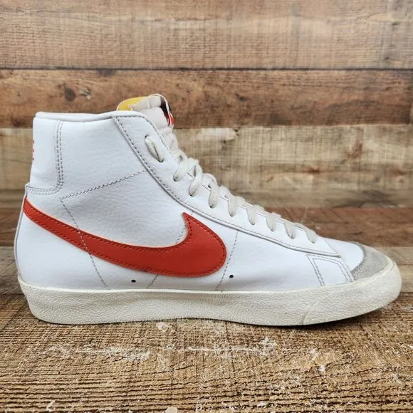 Nike Blazer Mid 77 Retro Mens Sz 9 White Orange Leather Sneakers High BQ6806-110