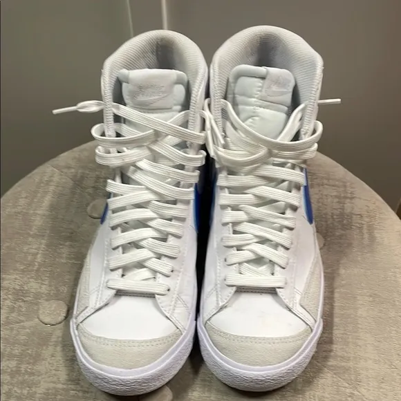 Nike Blazers White &amp; Blue High-Top Sneakers