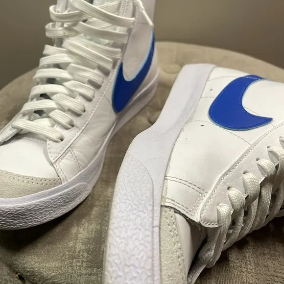 Nike Blazers White &amp; Blue High-Top Sneakers