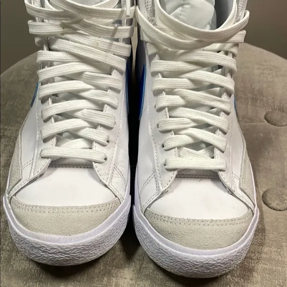 Nike Blazers White &amp; Blue High-Top Sneakers