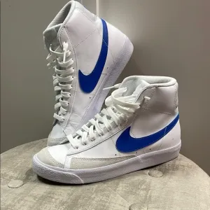 Nike Blazers White &amp; Blue High-Top Sneakers