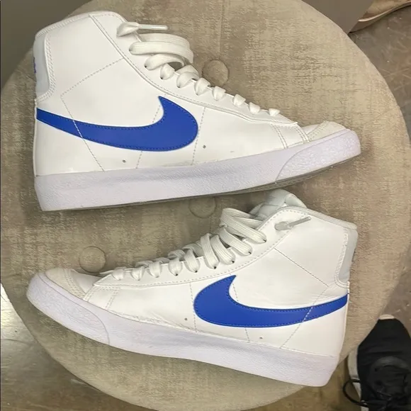Nike Blazers White &amp; Blue High-Top Sneakers