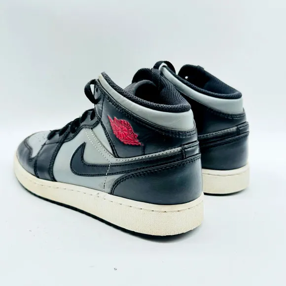 Nike Boys Air Jordan 1 Mid Boys 5Y Black Gray Red Boys Basketball Shoes Sneakers