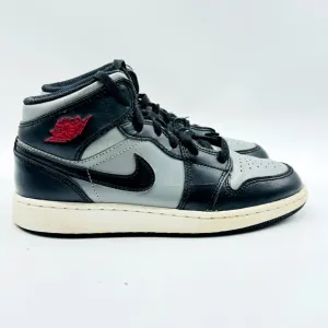 Nike Boys Air Jordan 1 Mid Boys 5Y Black Gray Red Boys Basketball Shoes Sneakers