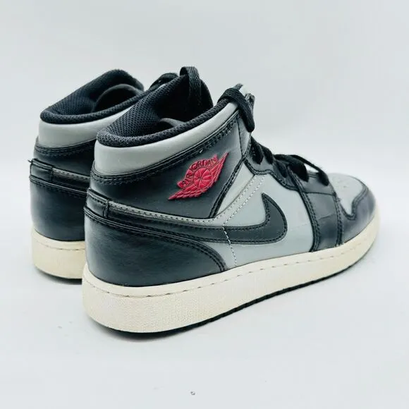 Nike Boys Air Jordan 1 Mid Boys 5Y Black Gray Red Boys Basketball Shoes Sneakers