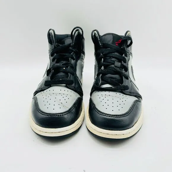 Nike Boys Air Jordan 1 Mid Boys 5Y Black Gray Red Boys Basketball Shoes Sneakers