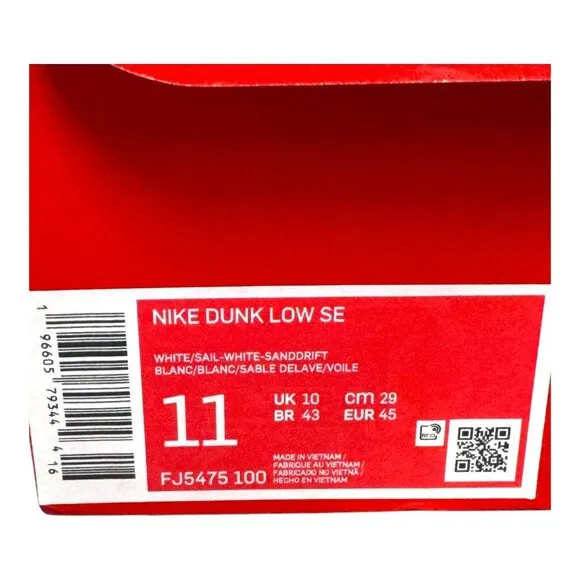 Nike Dunk Low SE White Sail Sanddrift FJ5475-100 Size 11 Sneakers Shoes New Box