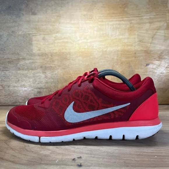 Nike Flex 2015 Run Mens Size 10.5 Running Shoes Sneakers Red Silver 709022-600