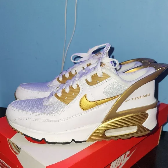 Nike Gold and White Sneakers with Air Max Design