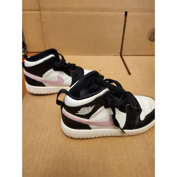 Nike Jordan 1 Kids 13.5 C Mid White Black Light Arctic Pink
