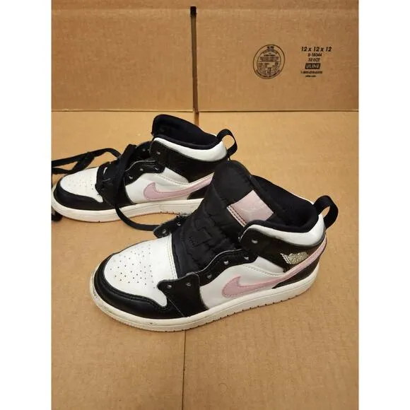 Nike Jordan 1 Kids 13.5 C Mid White Black Light Arctic Pink