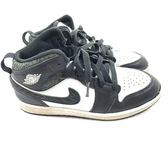 Nike Jordan 1 Mid Top SE Panda Elephant Sneakers Size 3Y Youth Kids Black White