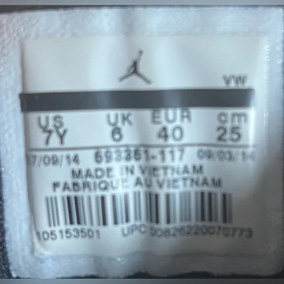 Nike Jordan Velocity GS Youth Size 7 Shoes Sneakers White Blue 693361-117