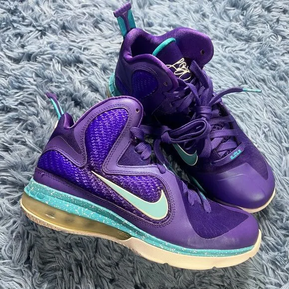 Nike LeBron 9 Summit Lake Hornets Sneakers Size 5.5 Youth Purple Blue 2012