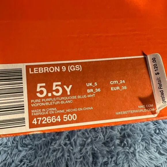 Nike LeBron 9 Summit Lake Hornets Sneakers Size 5.5 Youth Purple Blue 2012