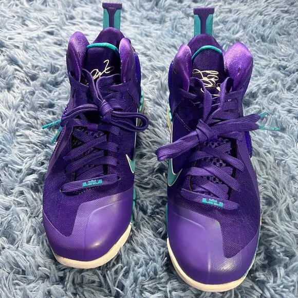 Nike LeBron 9 Summit Lake Hornets Sneakers Size 5.5 Youth Purple Blue 2012
