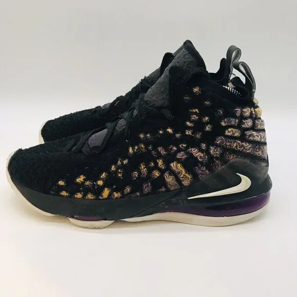 Nike LeBron XVII 17 Lakers Sneakers 5Y Black/White/Eggplant/Amarillo BQ5594-004
