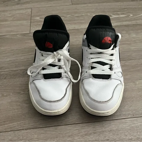 Nike White and Black Low-Top Sneakers with Red Accent