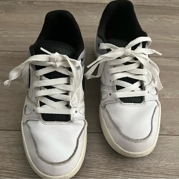 Nike White and Black Low-Top Sneakers with Red Accent
