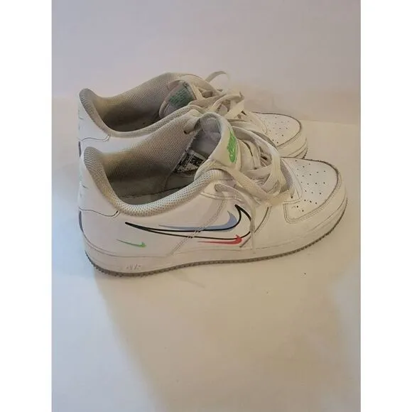 Nike Air Force 1 Low Kid's White Multi Swoosh Sneakers Size 5.5Y