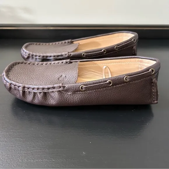 NWOB Janie and Jack Brown Leather Driver Loafers, Size 3 Little Boys