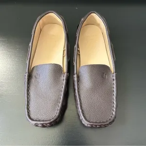 NWOB Janie and Jack Brown Leather Driver Loafers, Size 3 Little Boys