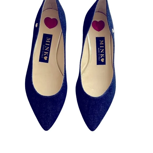 NWOB Mink made in Italy Bunny blue denim flats