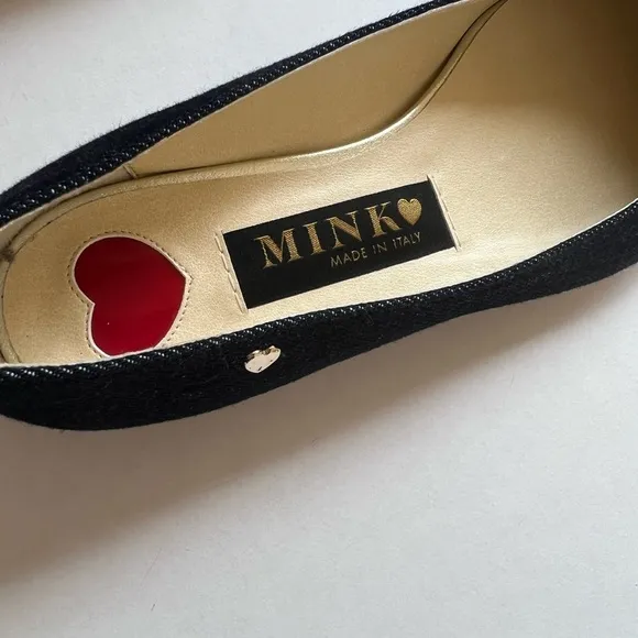 NWOB Mink made in Italy Bunny blue denim flats