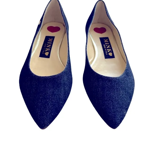 NWOB Mink made in Italy Bunny blue denim flats
