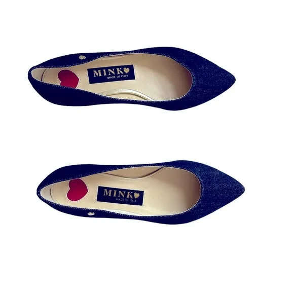 NWOB Mink made in Italy Bunny blue denim flats