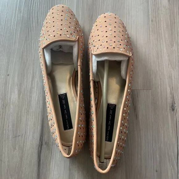 NWOB Steven by Steve Madden 10 Karry Leather Bedazzled Nude Loafers