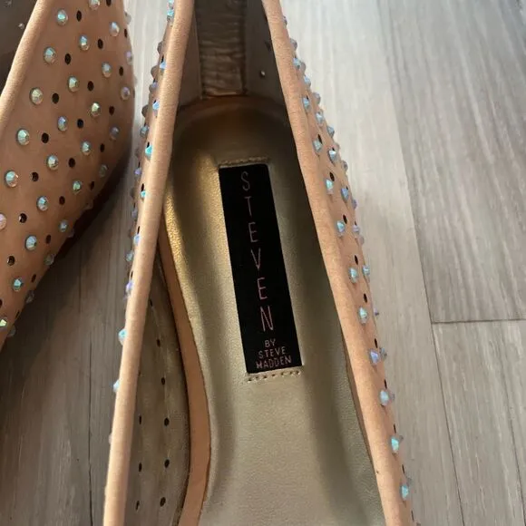 NWOB Steven by Steve Madden 10 Karry Leather Bedazzled Nude Loafers