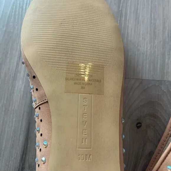 NWOB Steven by Steve Madden 10 Karry Leather Bedazzled Nude Loafers