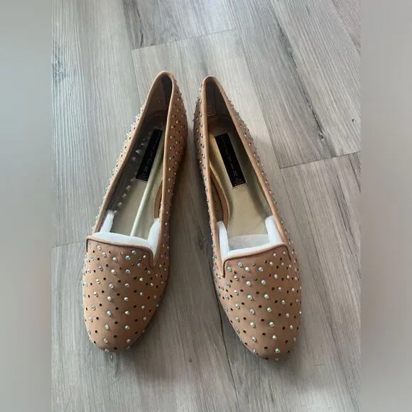 NWOB Steven by Steve Madden 10 Karry Leather Bedazzled Nude Loafers
