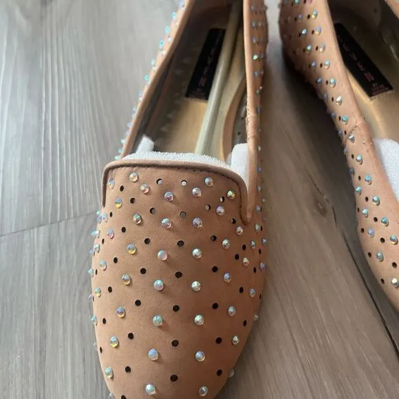 NWOB Steven by Steve Madden 10 Karry Leather Bedazzled Nude Loafers