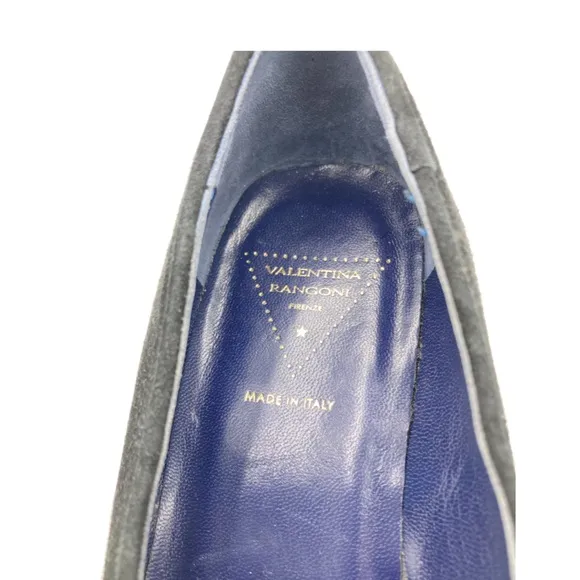 NWOB Valentina Rangoni Black Suede Loafers with Mink Trim and Studded Heel - Sz