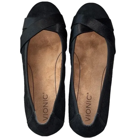 NWOB VIONIC Women's Maria Black Suede Ballet Flats Size 9