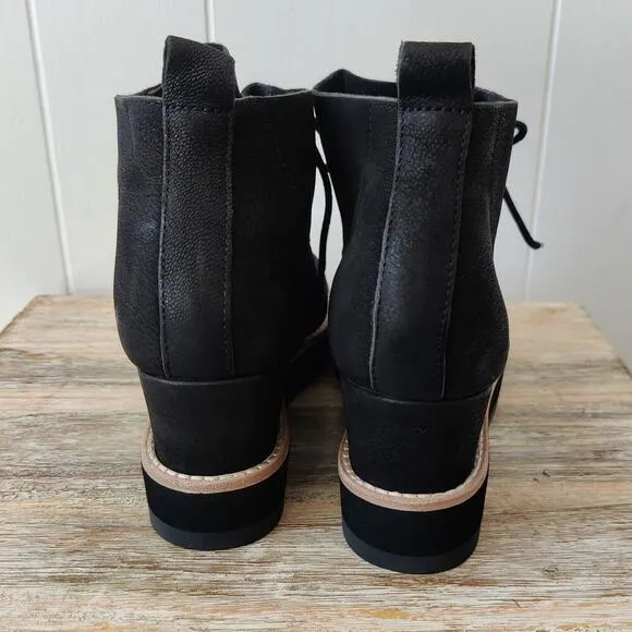 NWOT EILEEN FISHER Capa Wedge Boots Booties Sz 6 M Black Nubuck Leather Lace Up