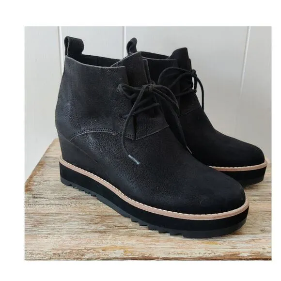 NWOT EILEEN FISHER Capa Wedge Boots Booties Sz 6 M Black Nubuck Leather Lace Up